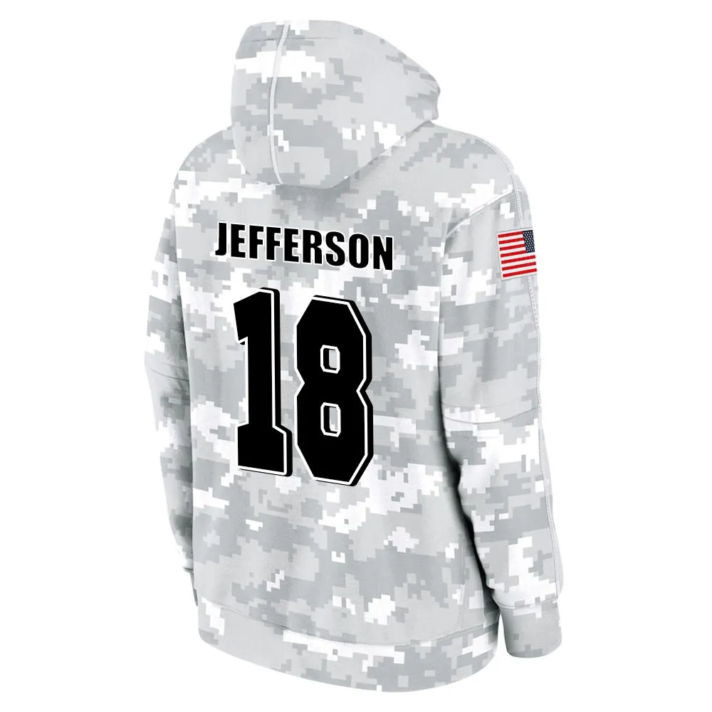 #18 Jefferson Salute to Players Hoodie Minnesota Vikings Fashion Fan Hoodies Fall Fleece Tops American Football Fan Gifts