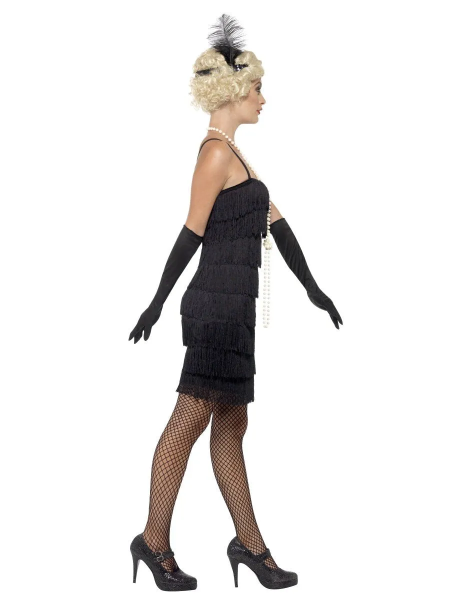 1920s Flapper Delighted Girl Costume Adult Black Short Cocktail Dress