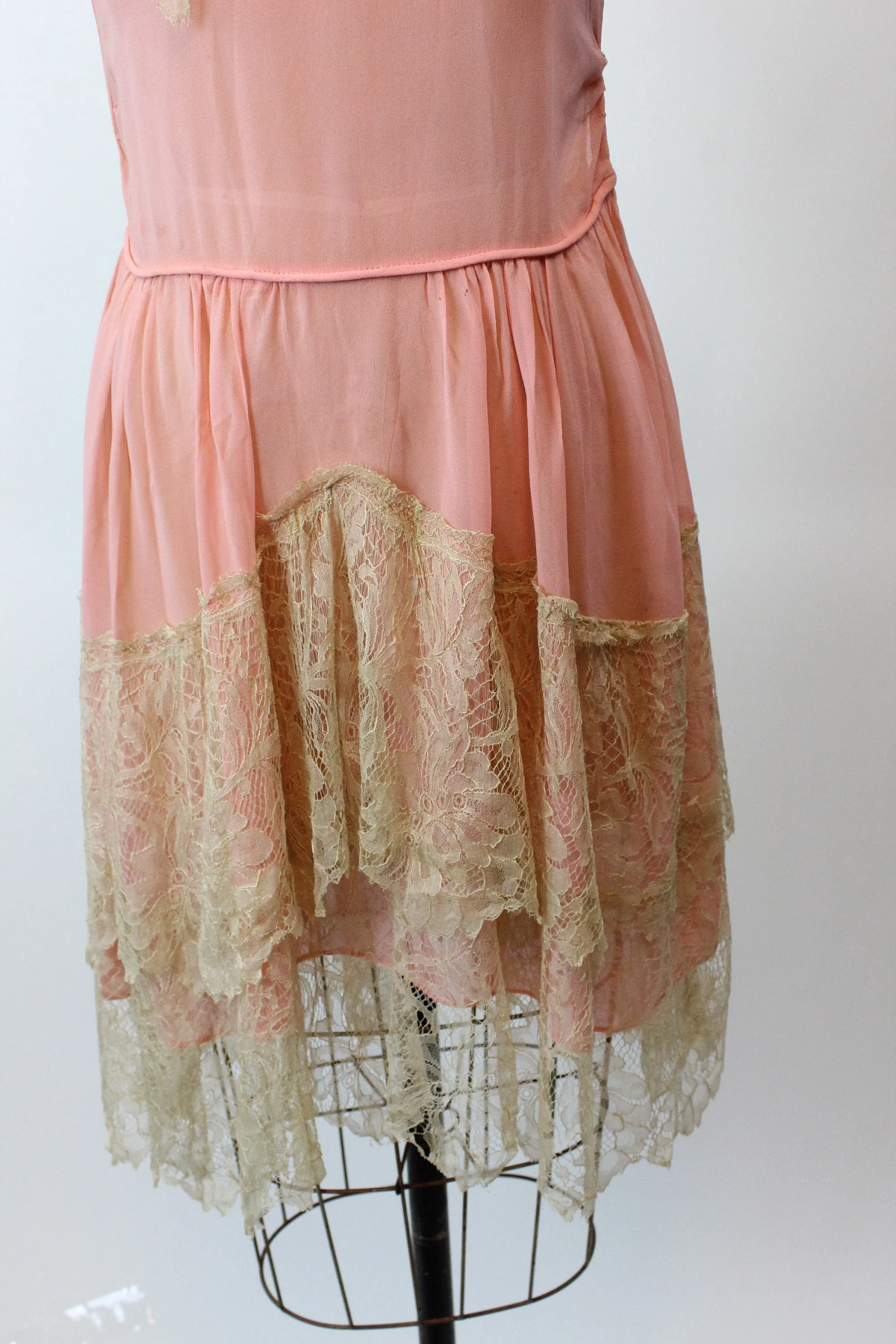 1920s MINT and pink silk LACE dress xs  | new spring summer