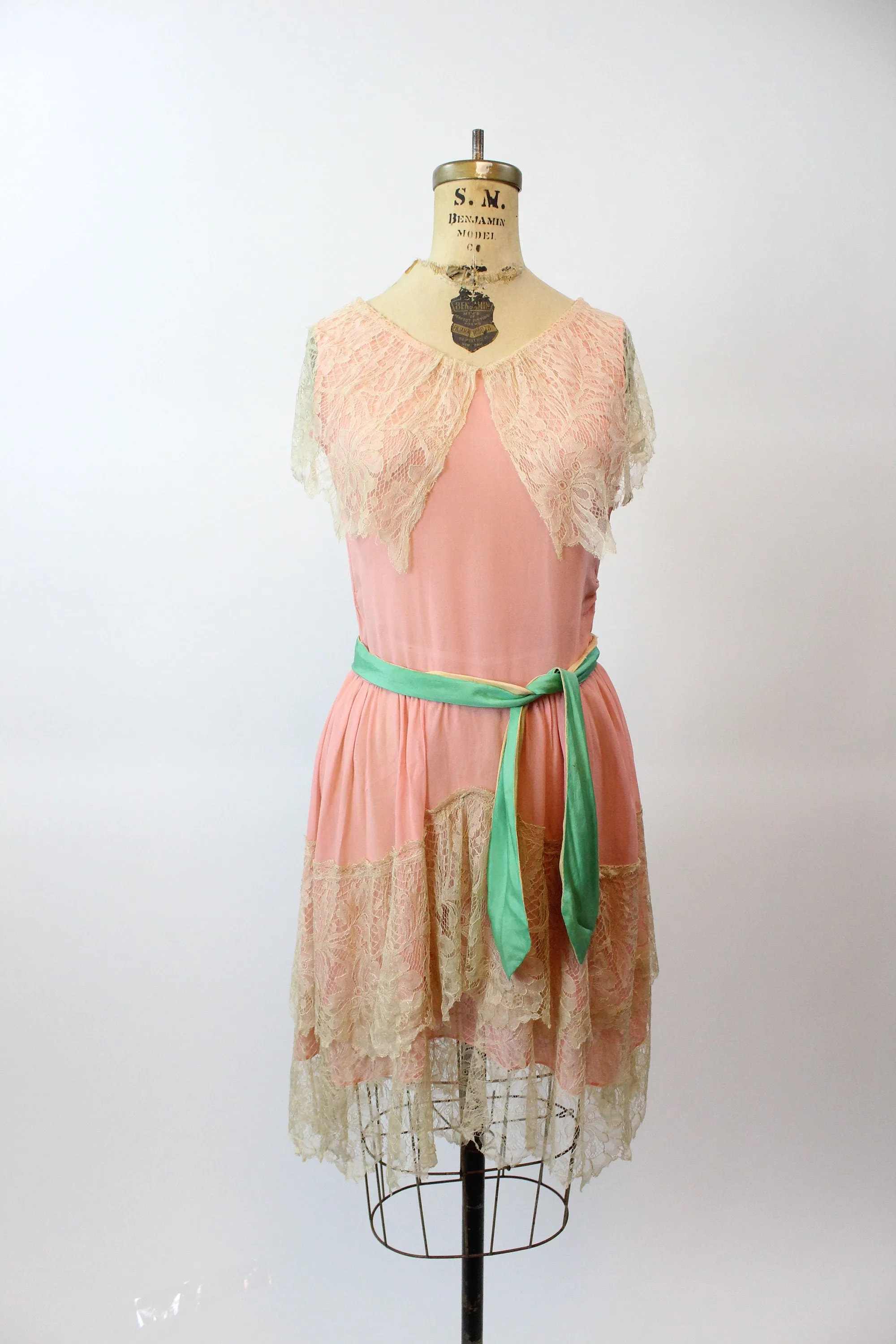 1920s MINT and pink silk LACE dress xs  | new spring summer