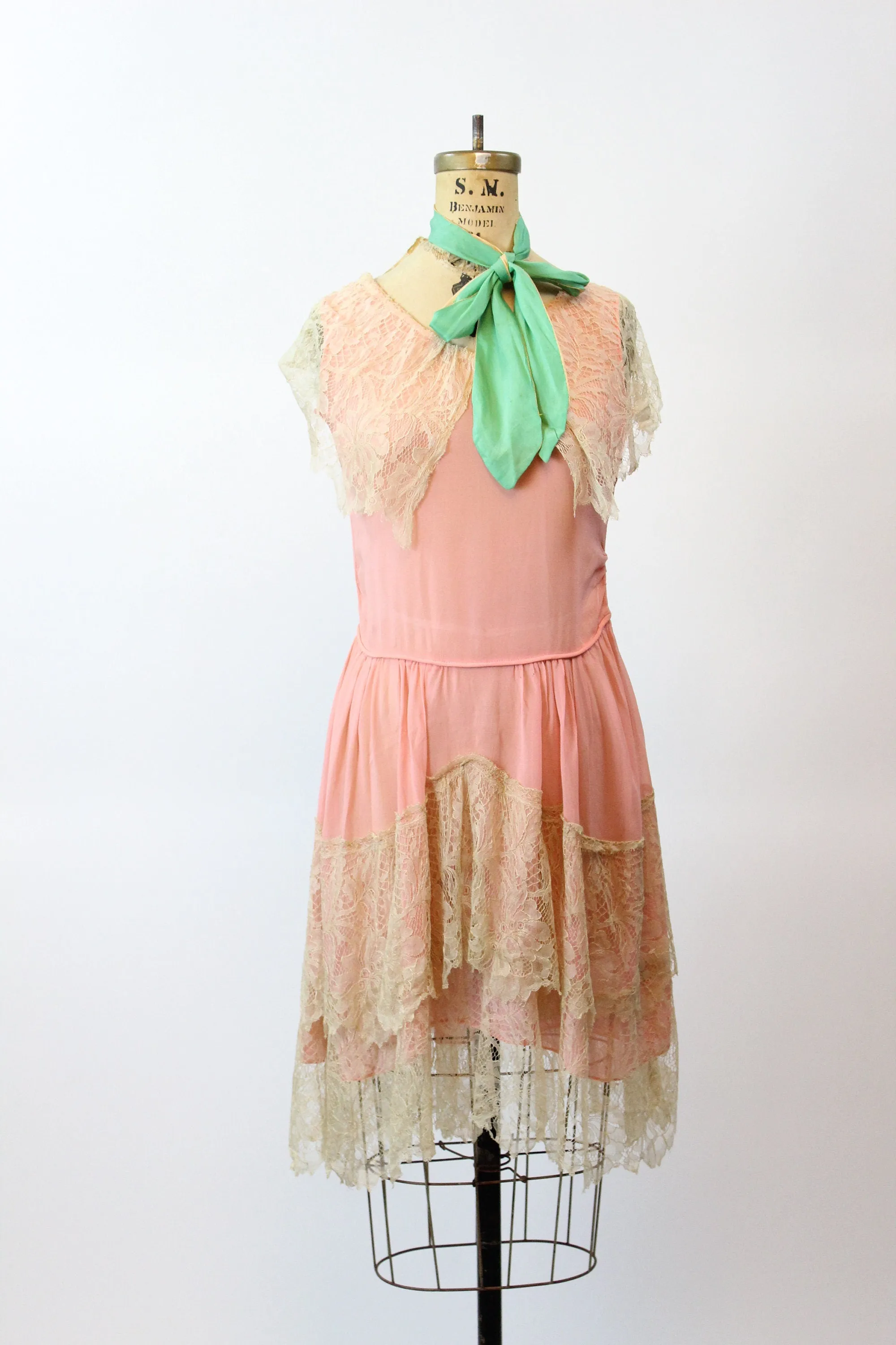 1920s MINT and pink silk LACE dress xs  | new spring summer