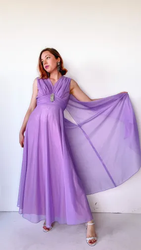 1960s Lavender Wishes Gown and Glove Set, sz. XS