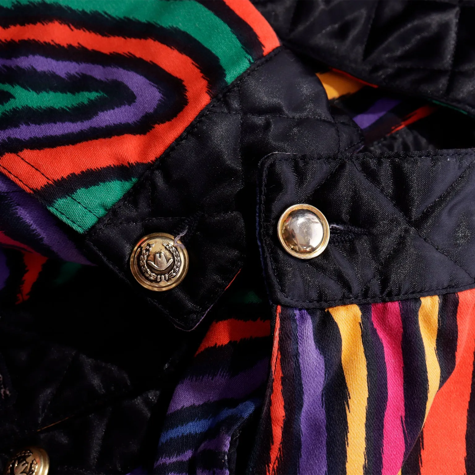 1980s Moschino Jeans Colorful Rainbow Bomber Jacket w Black Trim