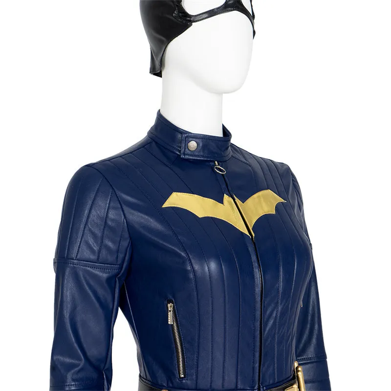 2022 Batgirl Cosplay Costume Superhero Barbara Gordon Blue Jumpsuit Battle Suit With Cape