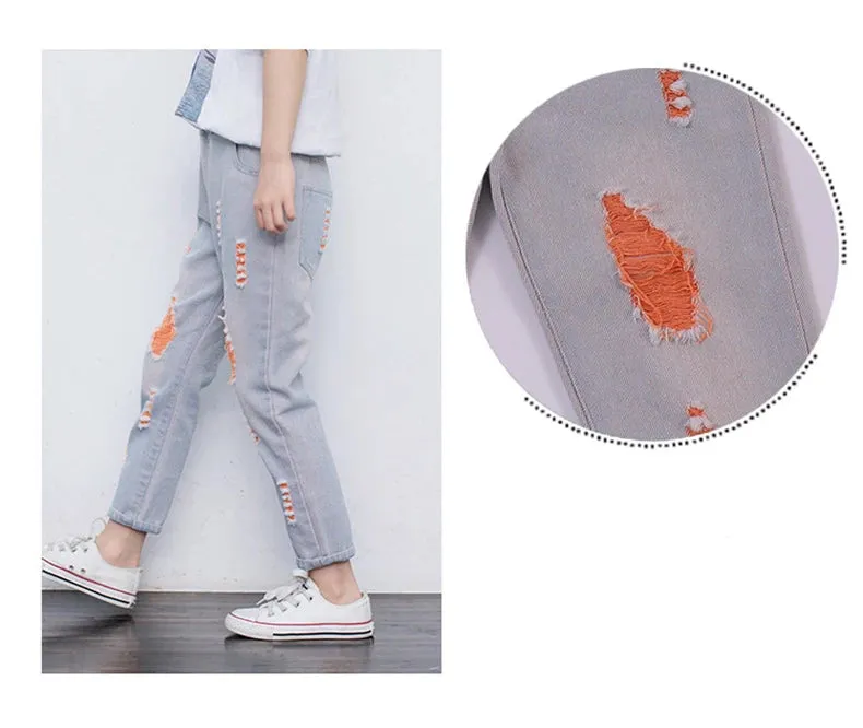 2024 New Fashion Multicolor Hole Little Girl Jeans Boy Spring and Summer Denim Casual Loose Cuffed Jeans Children Pants