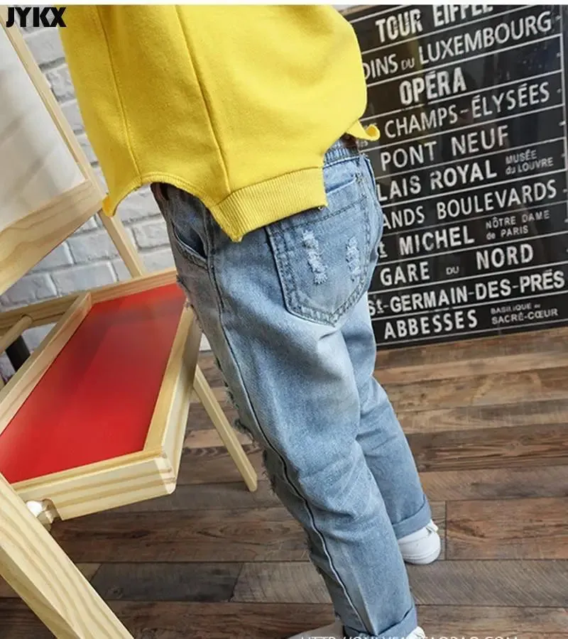 2024 New Fashion Multicolor Hole Little Girl Jeans Boy Spring and Summer Denim Casual Loose Cuffed Jeans Children Pants