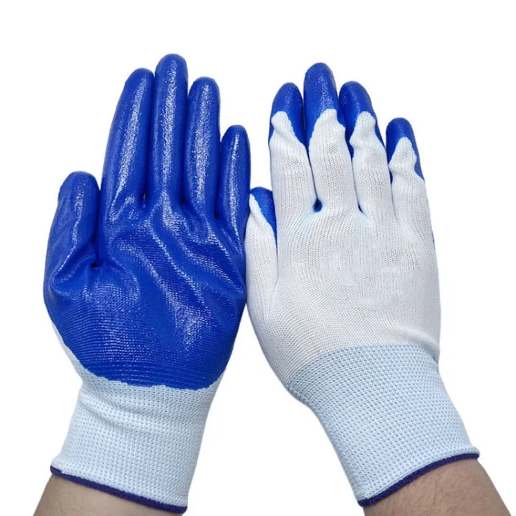 2pcs /Pair Work Safety Gloves Abrasion And Oil Resistant Nitrile Half Rubber Gloves(White And Blue Without Words)