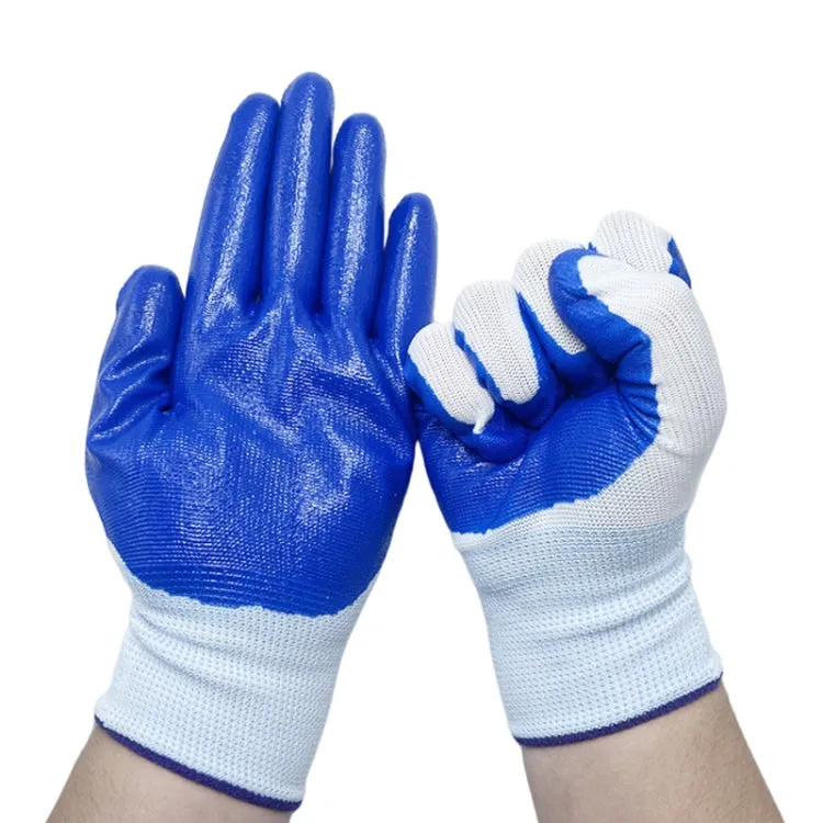 2pcs /Pair Work Safety Gloves Abrasion And Oil Resistant Nitrile Half Rubber Gloves(White And Blue Without Words)