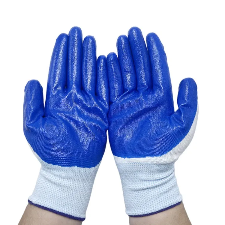 2pcs /Pair Work Safety Gloves Abrasion And Oil Resistant Nitrile Half Rubber Gloves(White And Blue Without Words)