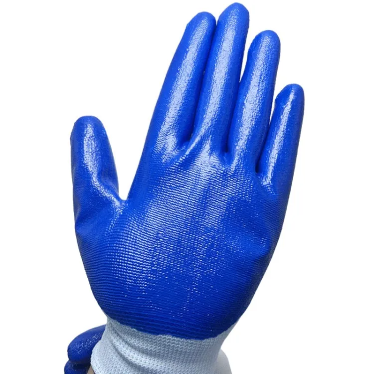 2pcs /Pair Work Safety Gloves Abrasion And Oil Resistant Nitrile Half Rubber Gloves(White And Blue Without Words)