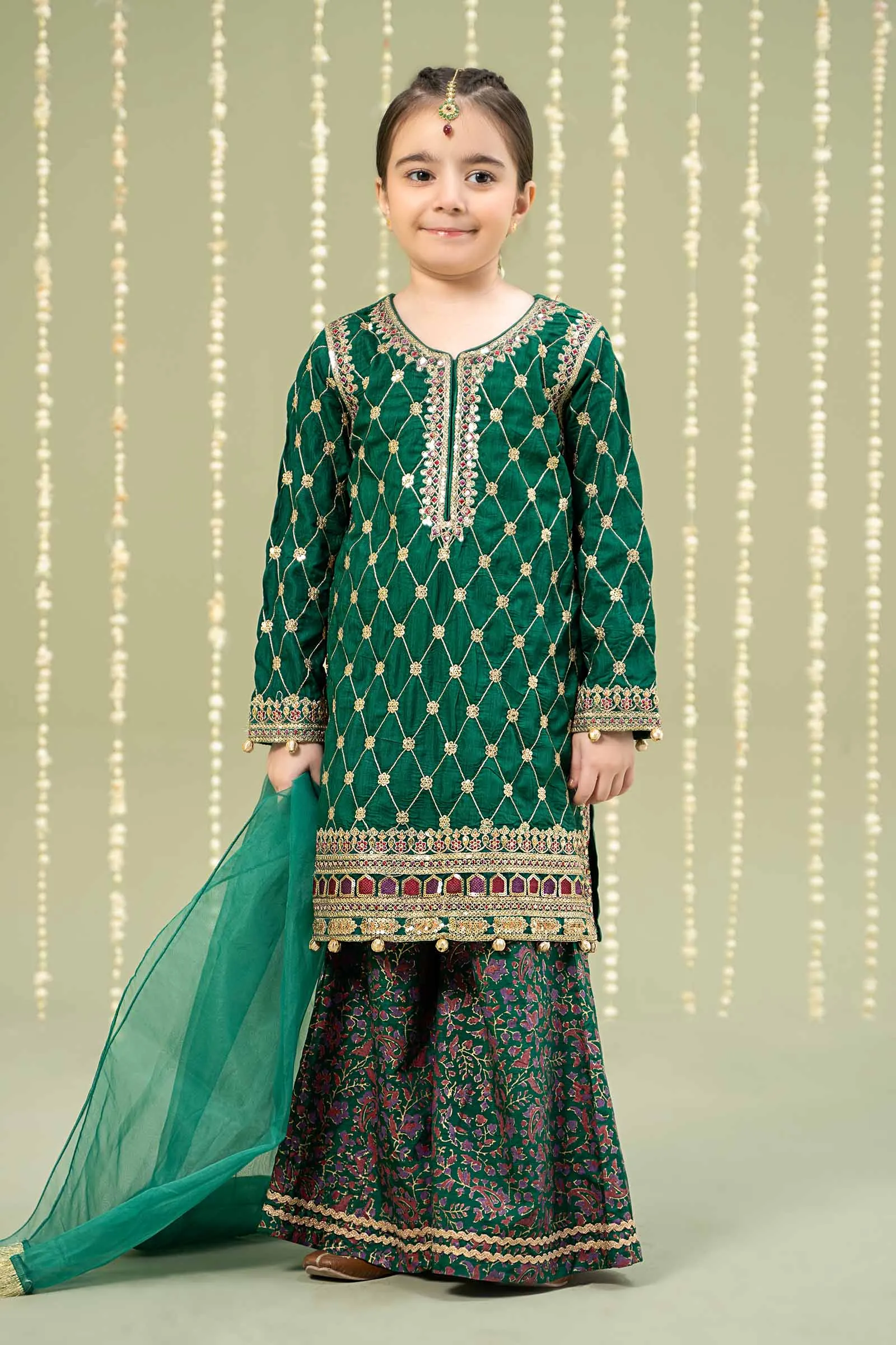 3 Piece Embroidered Raw Silk Suit | MKS-W24-28