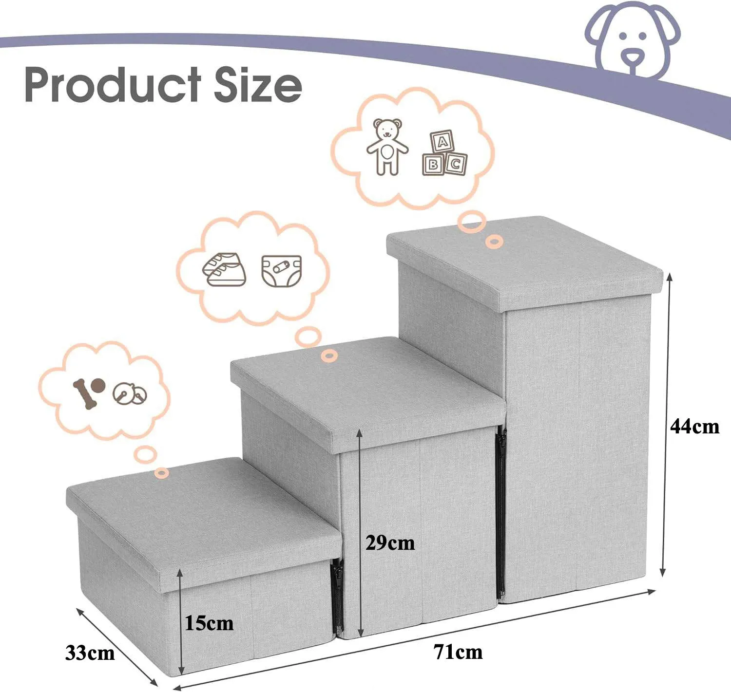 3 Tiers Non-Slip Pet Stairs with Storage Organizer