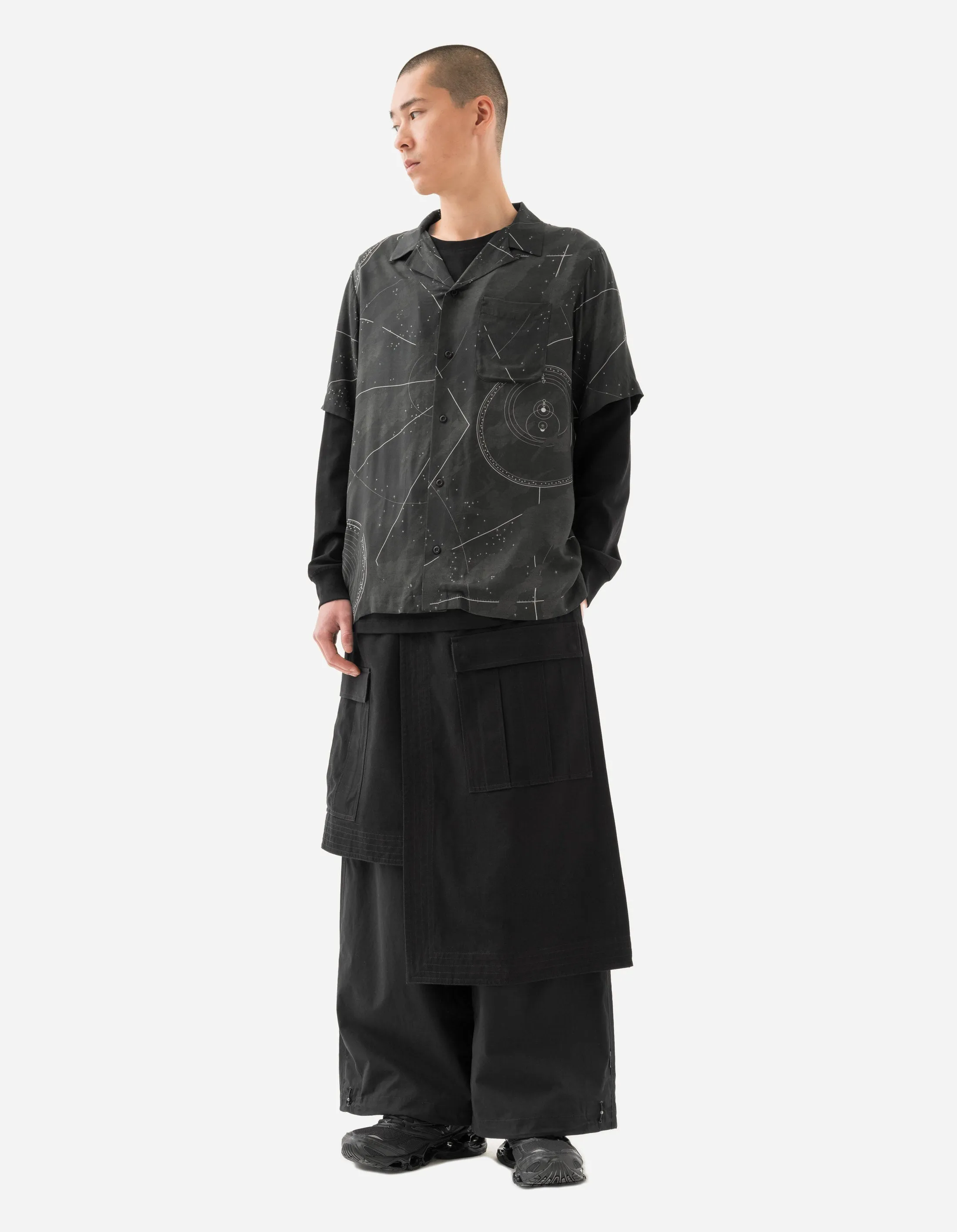 6027 Asym Hakama Cargo Track Pants Black