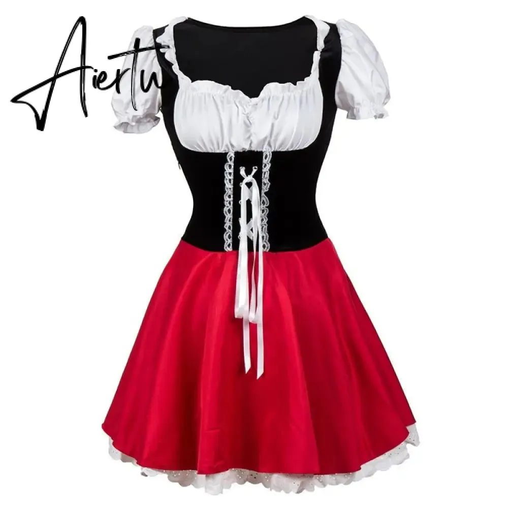 Aiertu Halloween Costume For Adult Women Little Red Riding Hooded Cosplay Fantasy Game Uniforms Fancy Dress Party Cloak Outfit XS-6XL