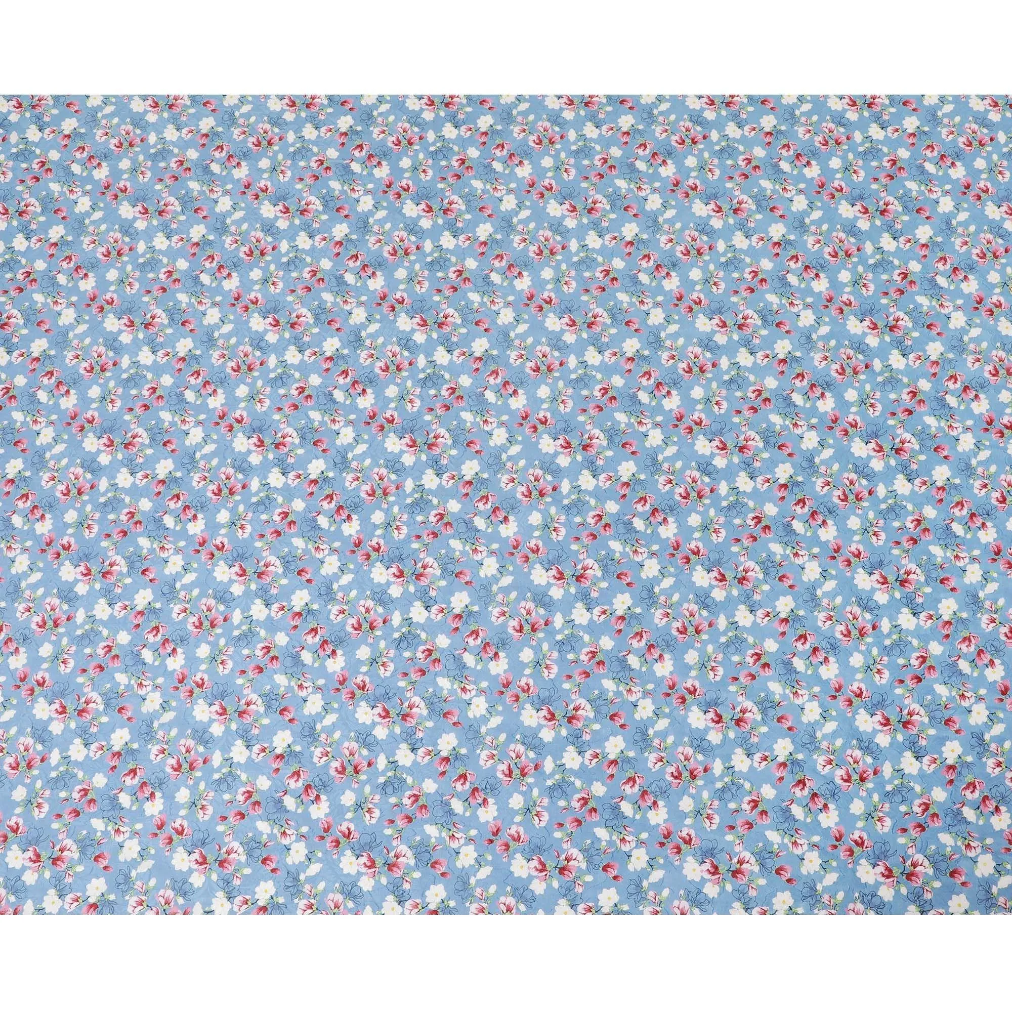 Air Force blue uragiri cotton voile fabric with same tone jacquard having multicolor print in floral design-D10067