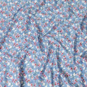 Air Force blue uragiri cotton voile fabric with same tone jacquard having multicolor print in floral design-D10067