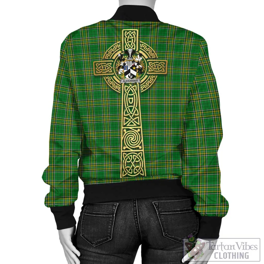 Alexander Irish Clan Tartan Bomber Jacket with Coat of Arms Celtic Tree of Life Style