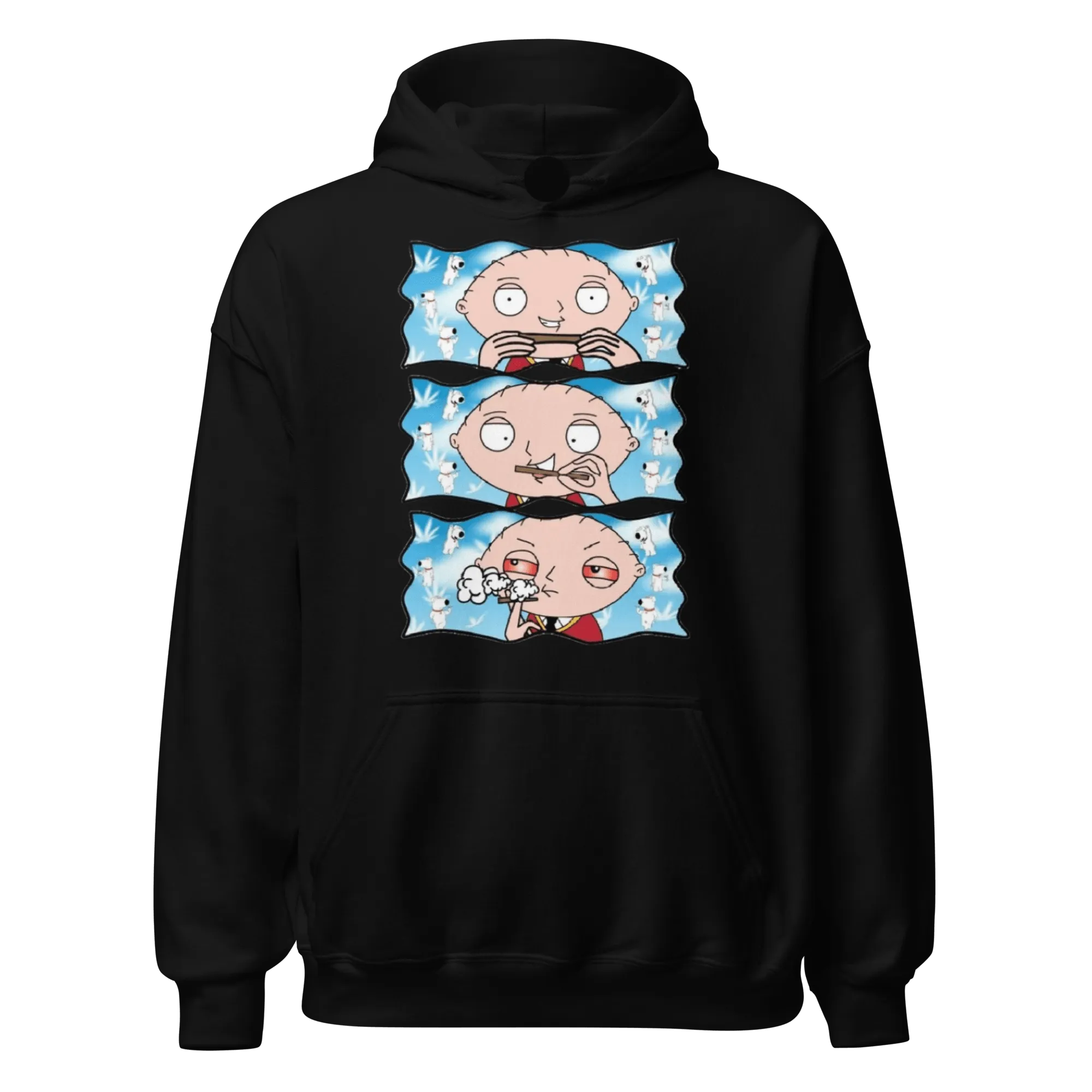 Animated TV Sitcom Hoodie Stewie Character Rolling Joint Ultra Soft Blended Cotton Unisex Pullover