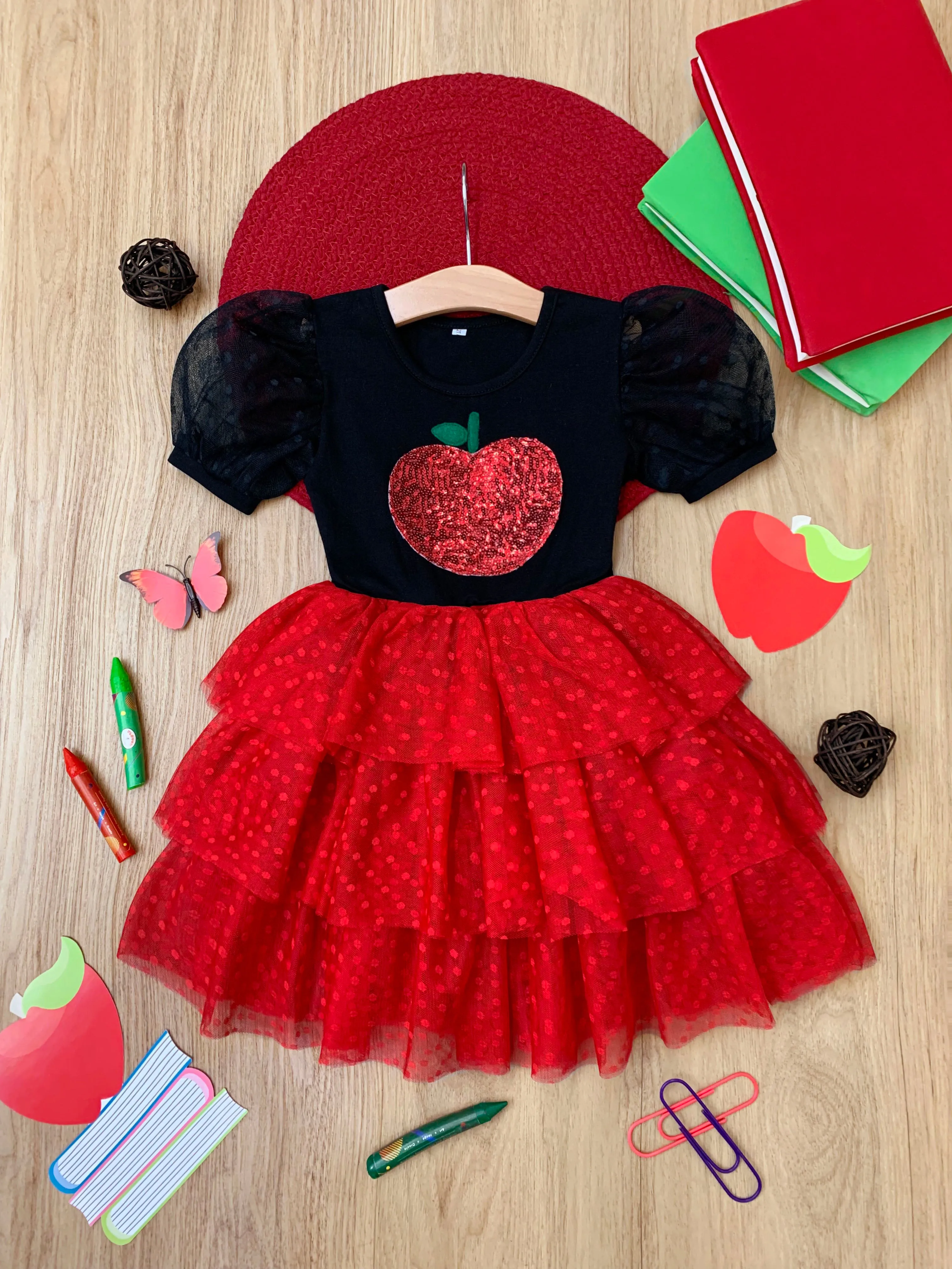 Apple Of My Eye Puff Sleeve Tiered Dress