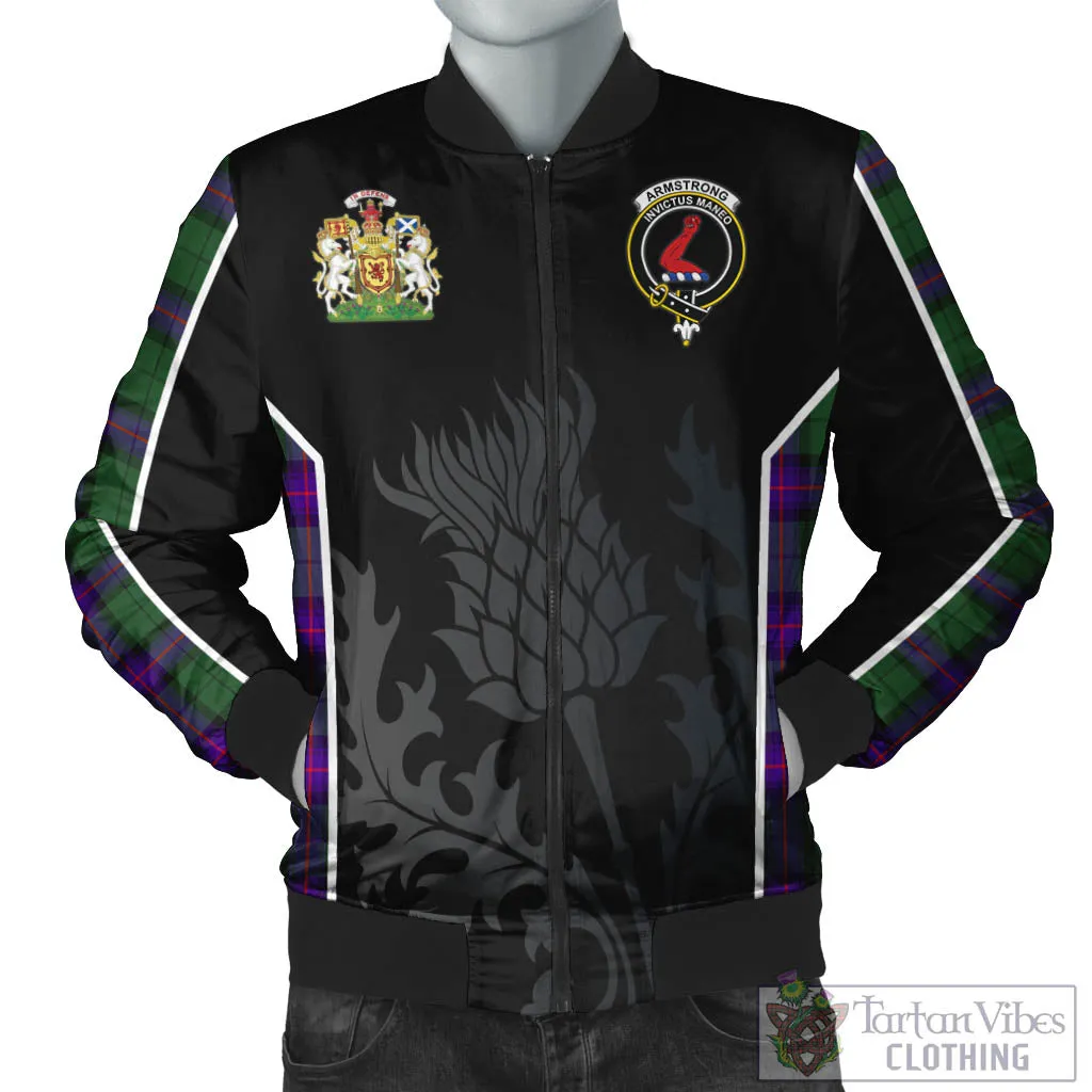 Armstrong Modern Tartan Bomber Jacket with Family Crest and Scottish Thistle Vibes Sport Style