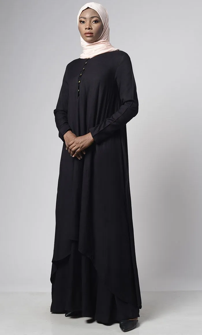 Asymmetrical double layered modest wear muslimah abaya dress - Final Sale