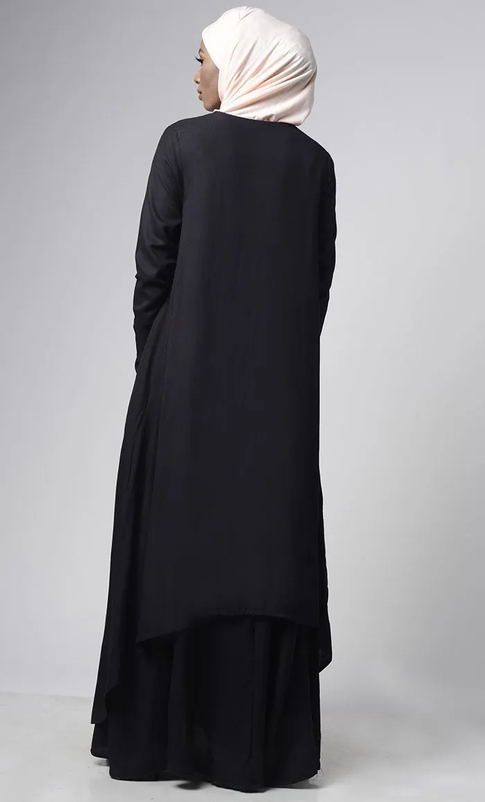 Asymmetrical double layered modest wear muslimah abaya dress - Final Sale