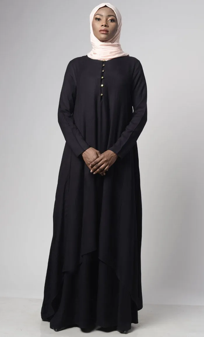 Asymmetrical double layered modest wear muslimah abaya dress - Final Sale