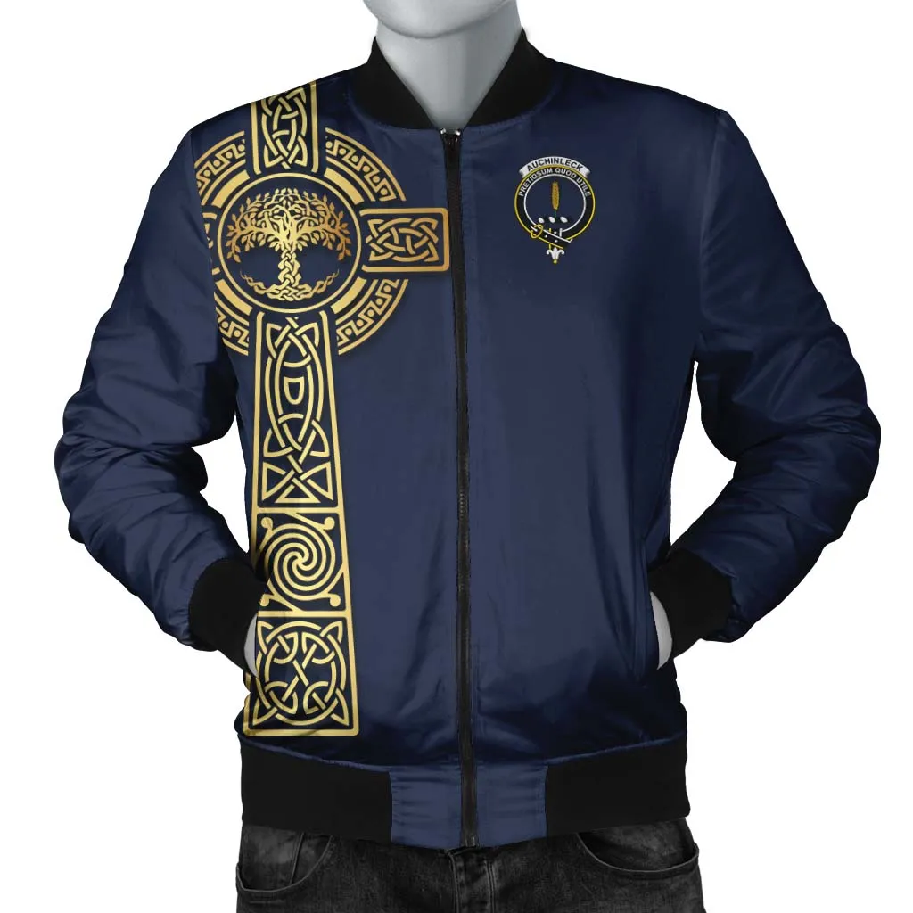 Auchinleck (Affleck) Clan Bomber Jacket with Golden Celtic Tree Of Life