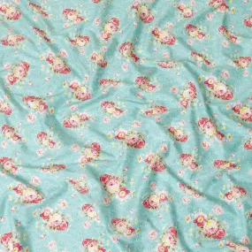 Baby blue uragiri cotton voile fabric with same tone jacquard having olive green, cerise pink, off white and sun flower yellow print in floral design-D7349