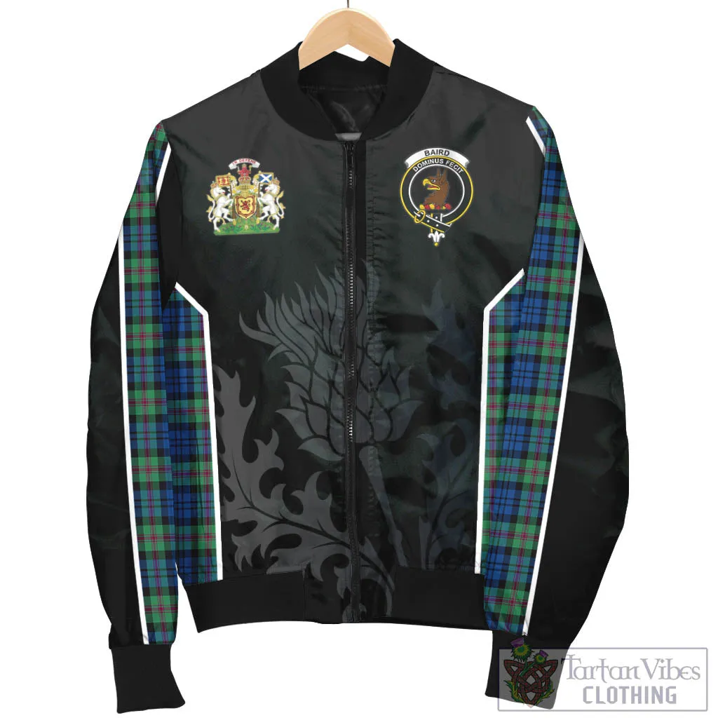 Baird Ancient Tartan Bomber Jacket with Family Crest and Scottish Thistle Vibes Sport Style