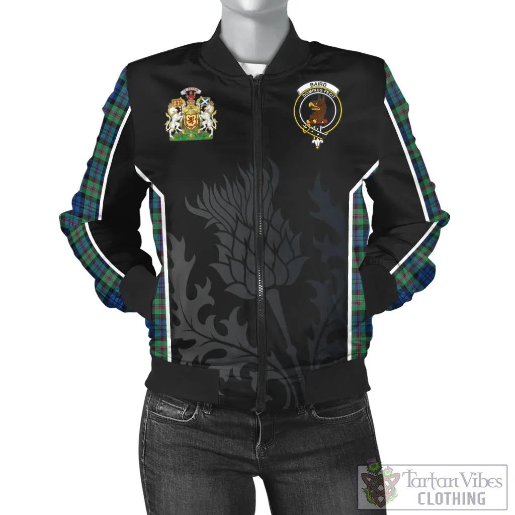 Baird Ancient Tartan Bomber Jacket with Family Crest and Scottish Thistle Vibes Sport Style