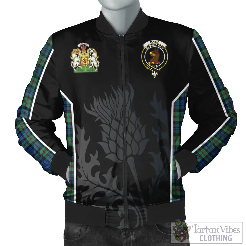 Baird Ancient Tartan Bomber Jacket with Family Crest and Scottish Thistle Vibes Sport Style