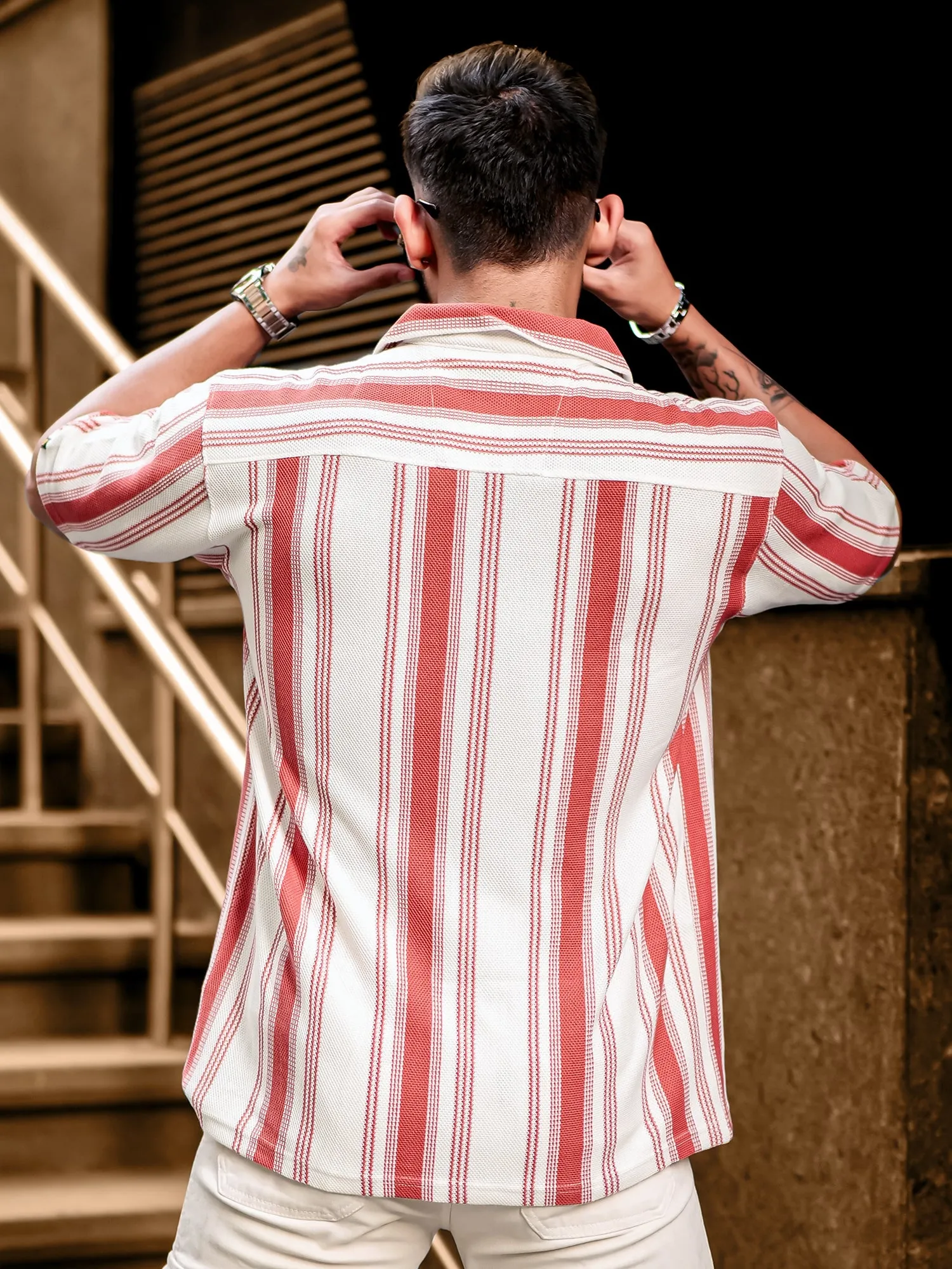 BARCODE STRIPE RUST SHIRT