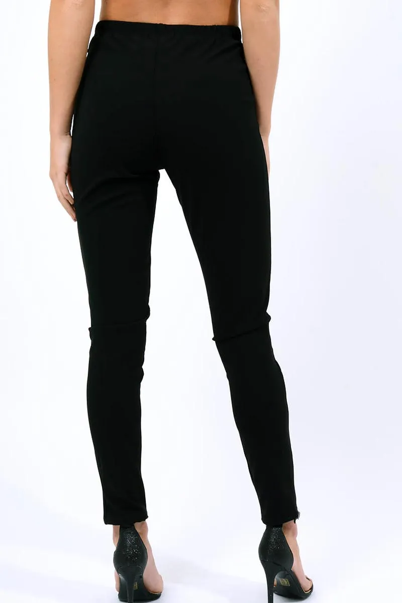 Black Lace Up Front Trousers - Zia