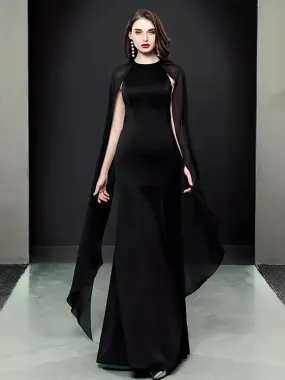 Black Long Sleeve Chiffon Maxi Evening Party Dress