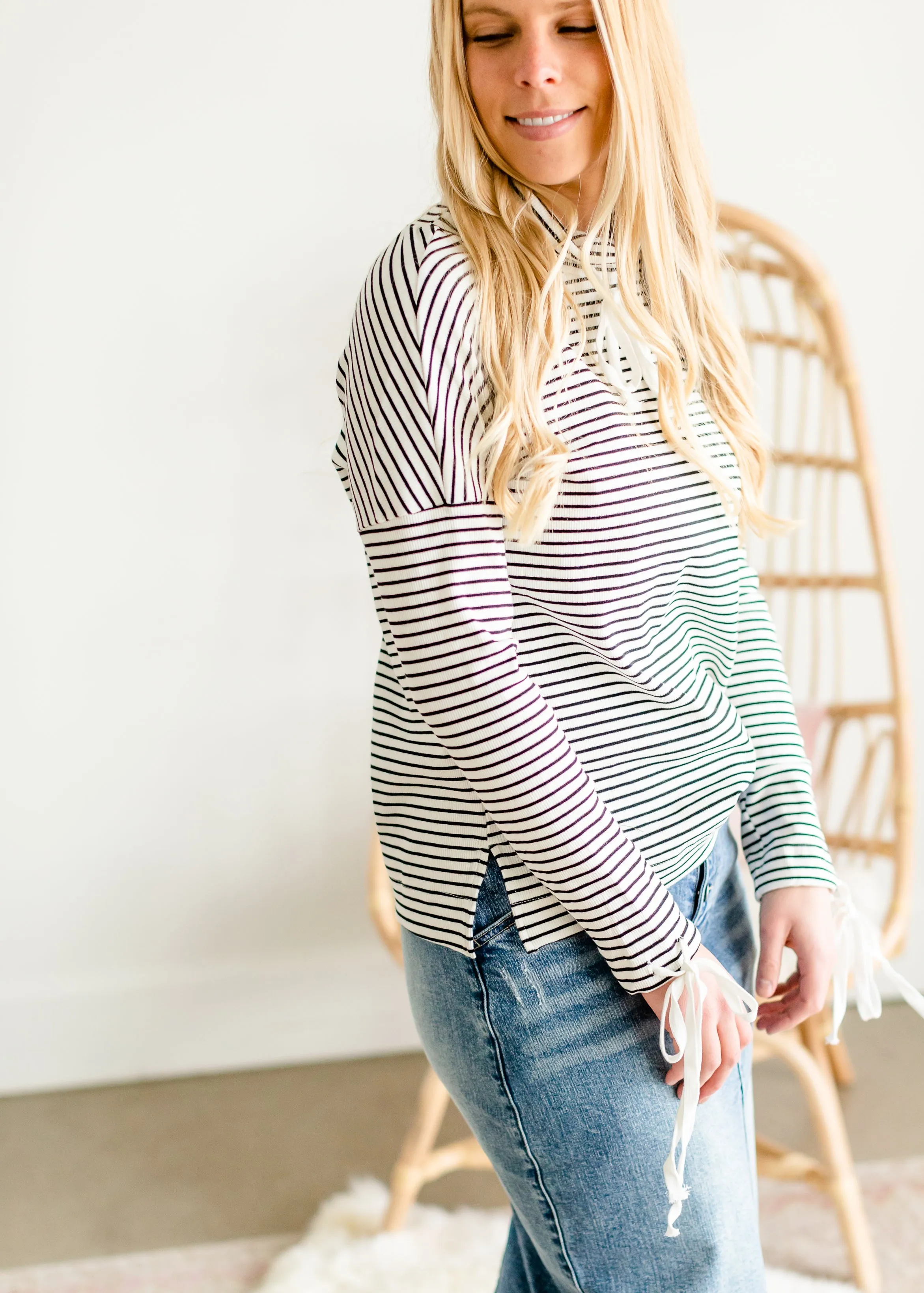 Black Stripe Drawstring Top - FINAL SALE