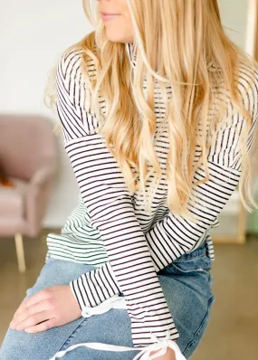 Black Stripe Drawstring Top - FINAL SALE