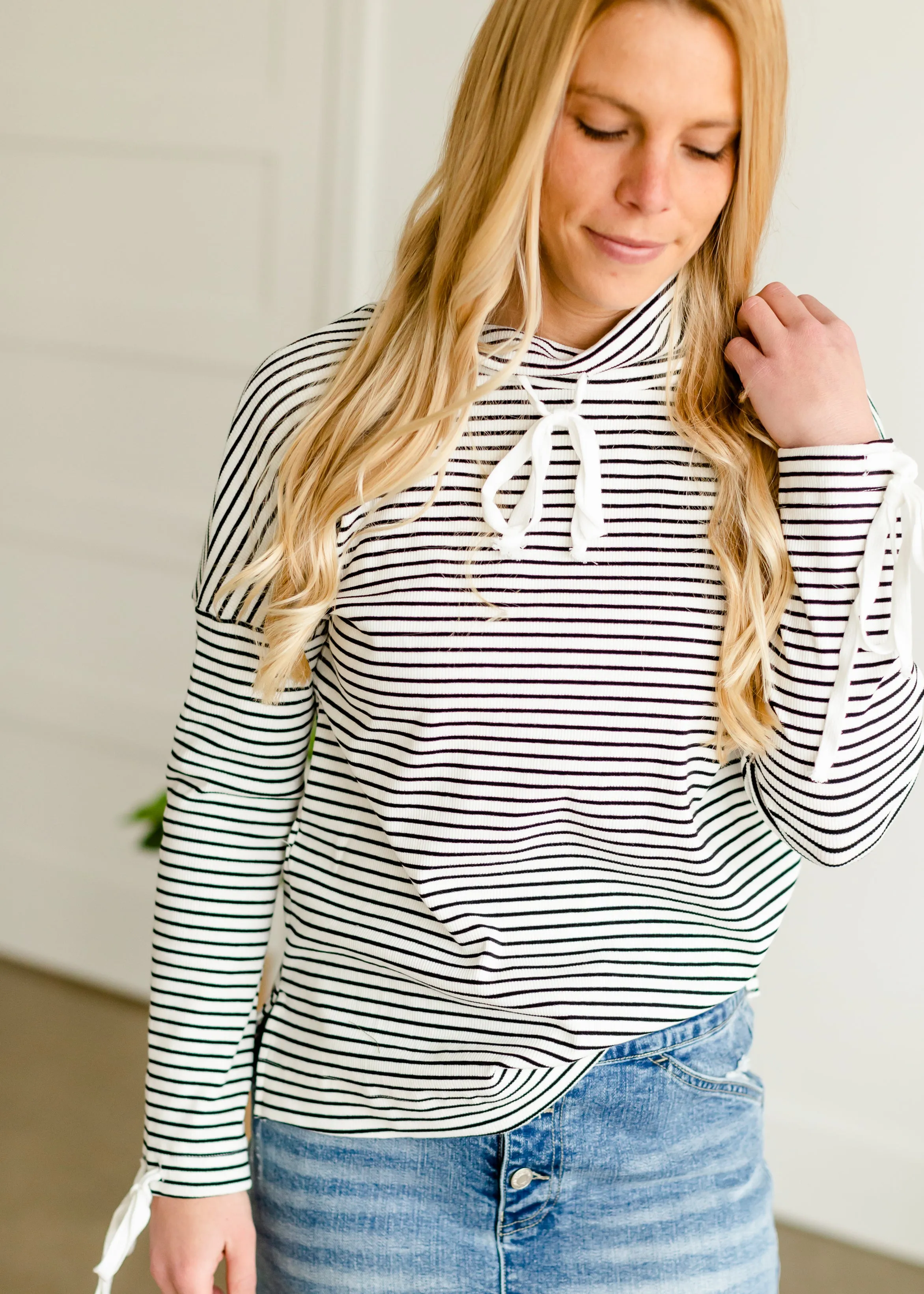 Black Stripe Drawstring Top - FINAL SALE