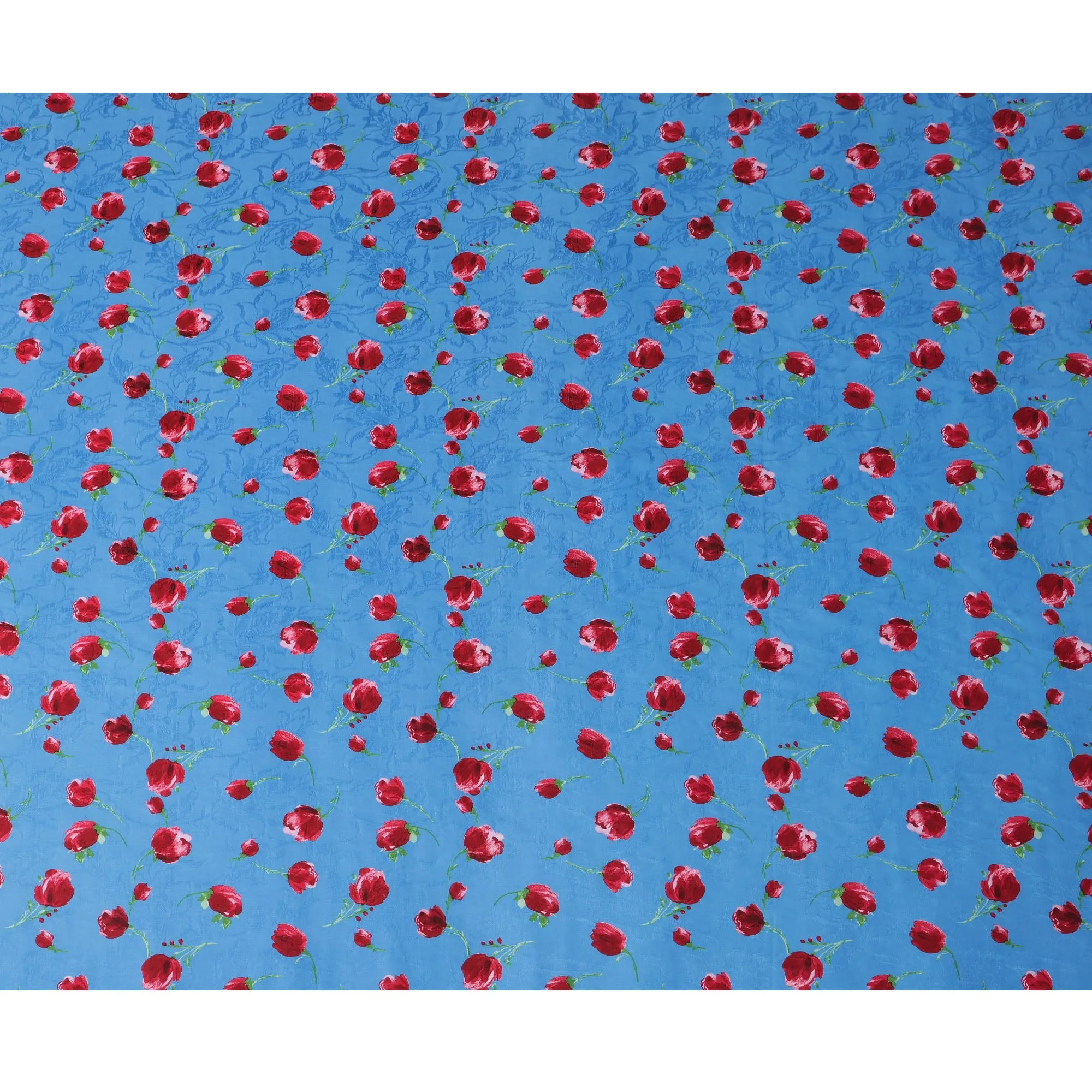 Blue Japanese Cotton Voile Fabric, Red & Green Floral Print, 110 cm Width-D20911