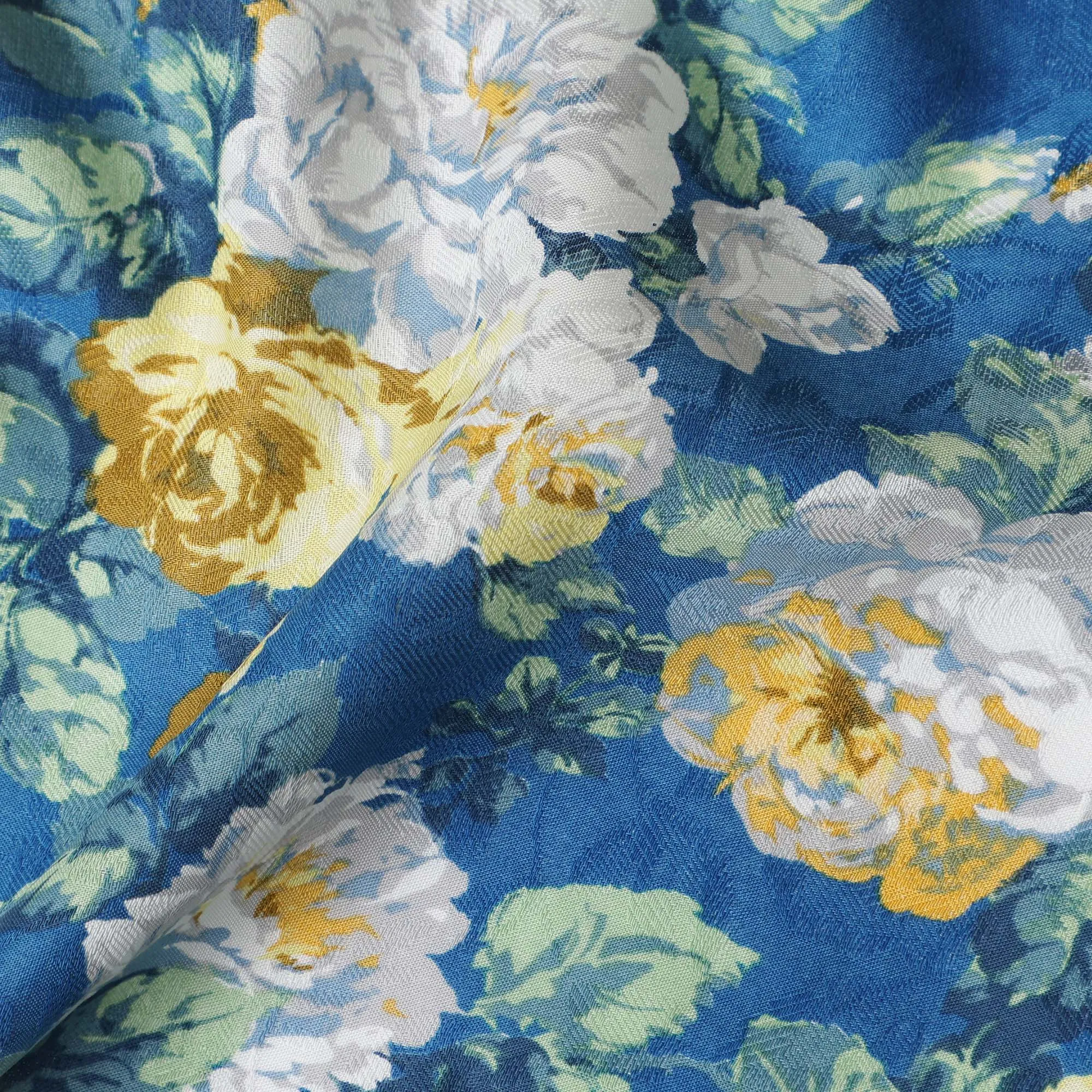 Blue Japanese Cotton Voile Fabric, Yellow & White Floral Print, 110 cm Width-D20909