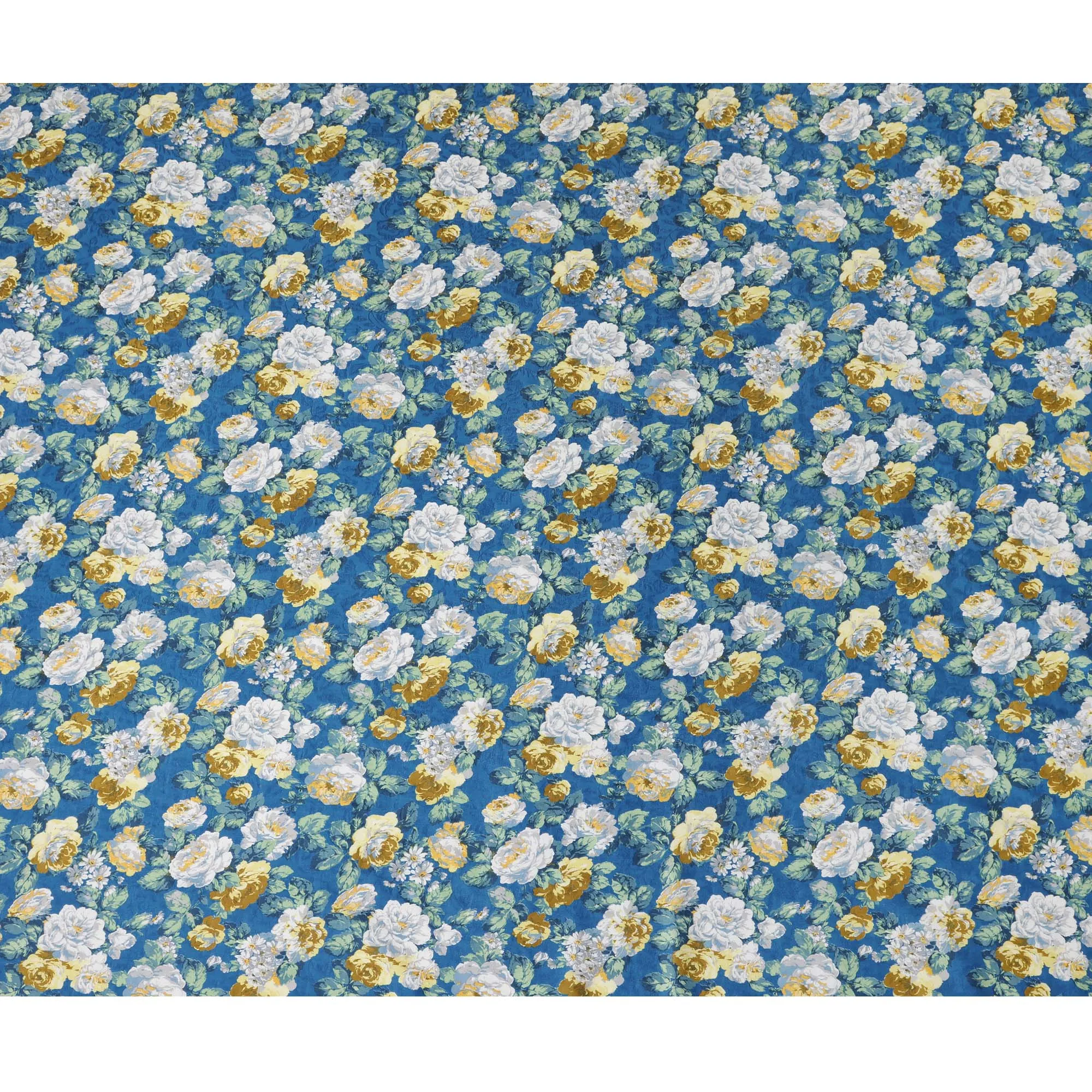 Blue Japanese Cotton Voile Fabric, Yellow & White Floral Print, 110 cm Width-D20909