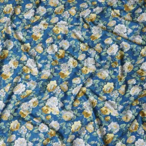 Blue Japanese Cotton Voile Fabric, Yellow & White Floral Print, 110 cm Width-D20909