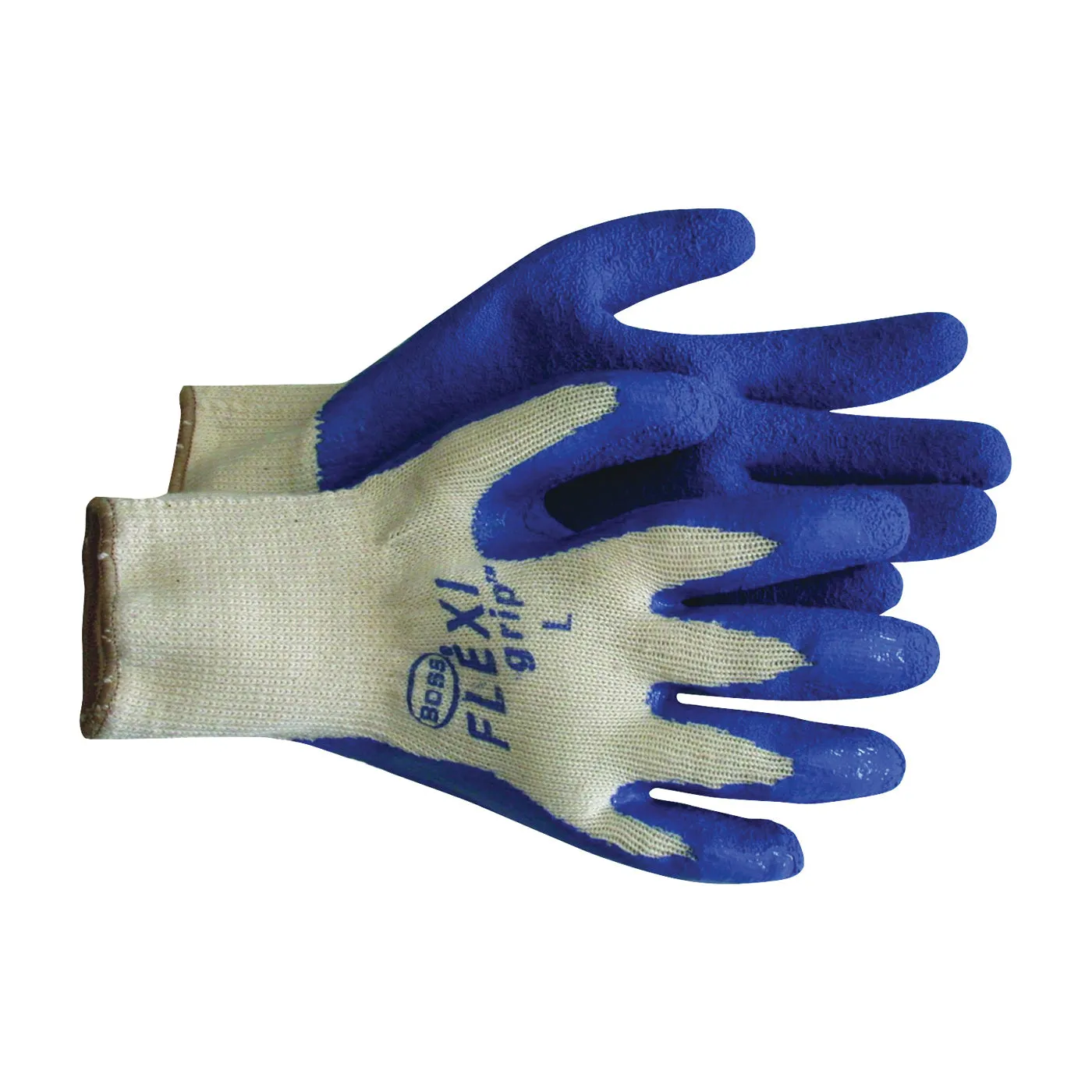 BOSS 8426S Ergonomic Protective Gloves, S, Knit Wrist Cuff, Latex Coating, Blue