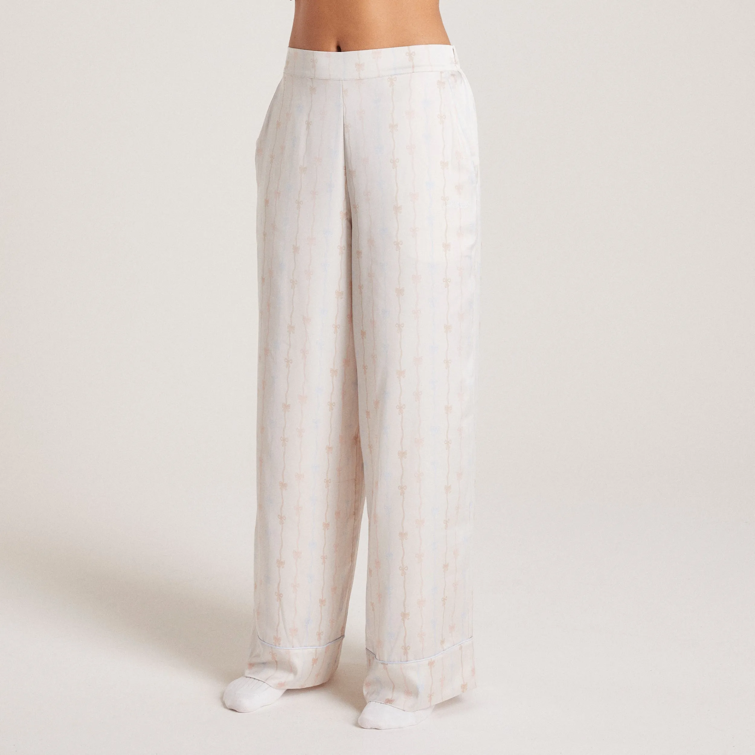 Bow Satin Pyjama Trousers - Pearl