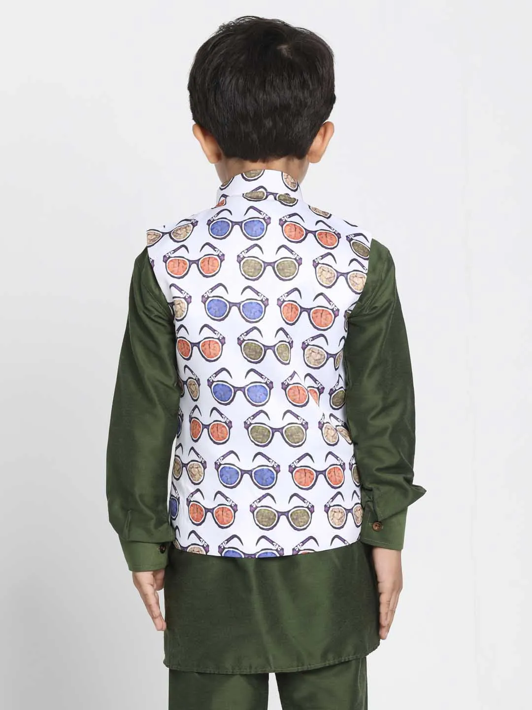 Boys' Quirky Chasma Print Nehru Jacket