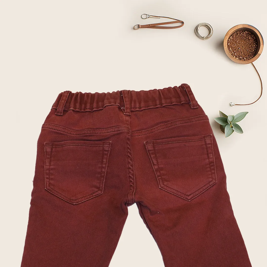 Brick Red Color Printed Jeans for Boys