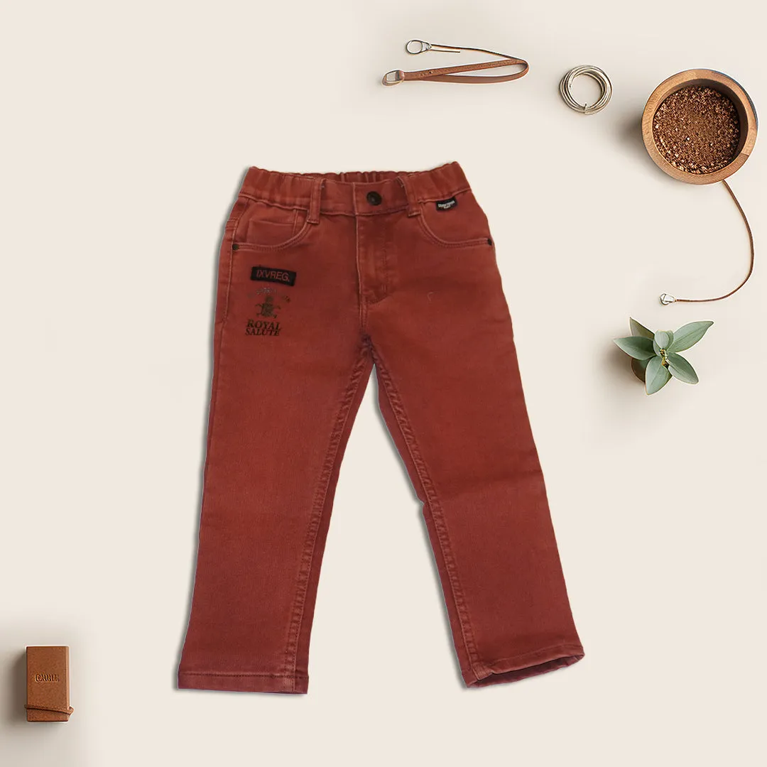 Brick Red Color Printed Jeans for Boys