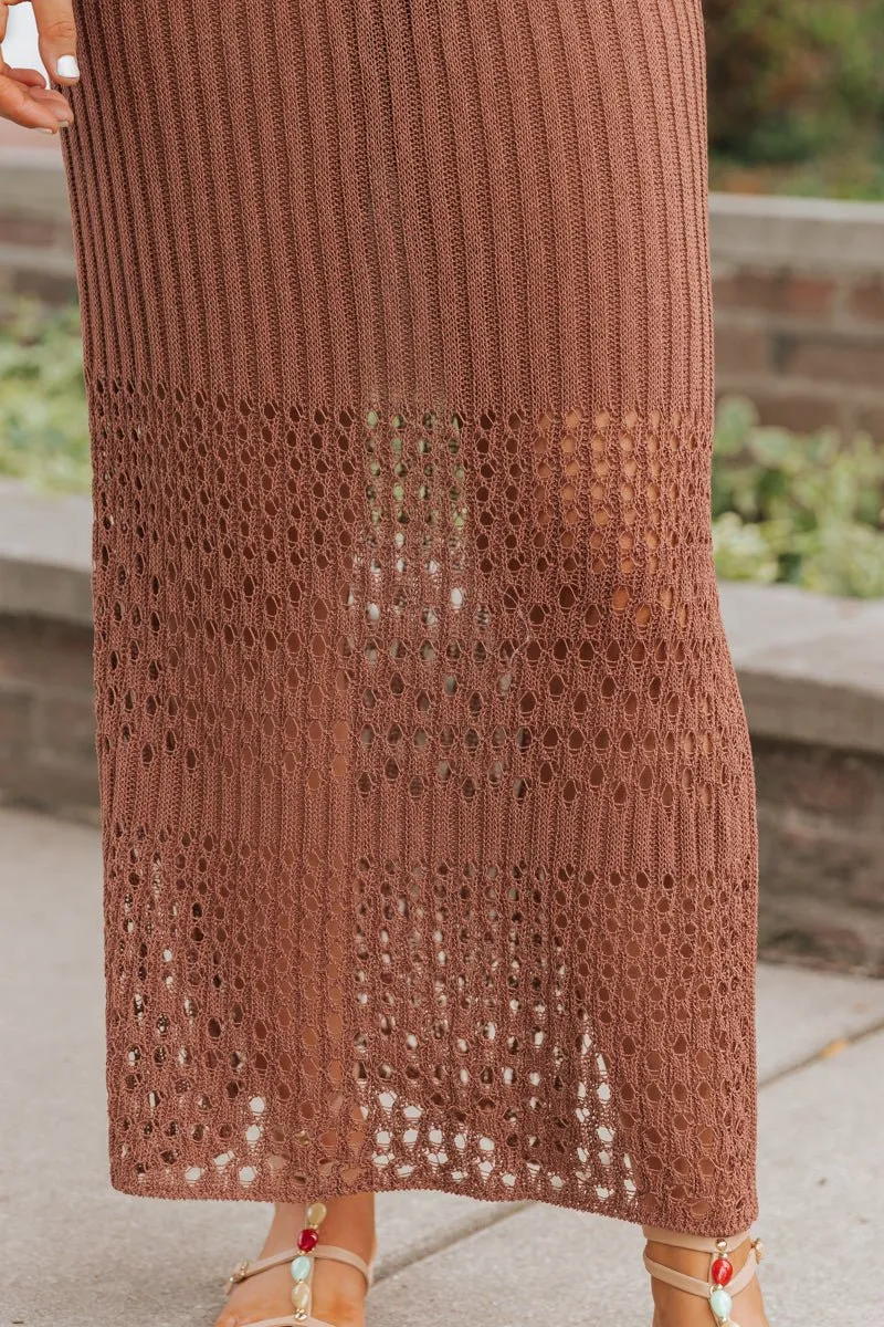 Brown Crochet Sweater Midi Skirt - FINAL SALE