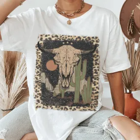 Bull Skull Desert Bella Canvas® Unisex Jersey Short Sleeve Tee in Natural, White, Dark Heather or Heather Olive Desert Bull Skull T-Shirt