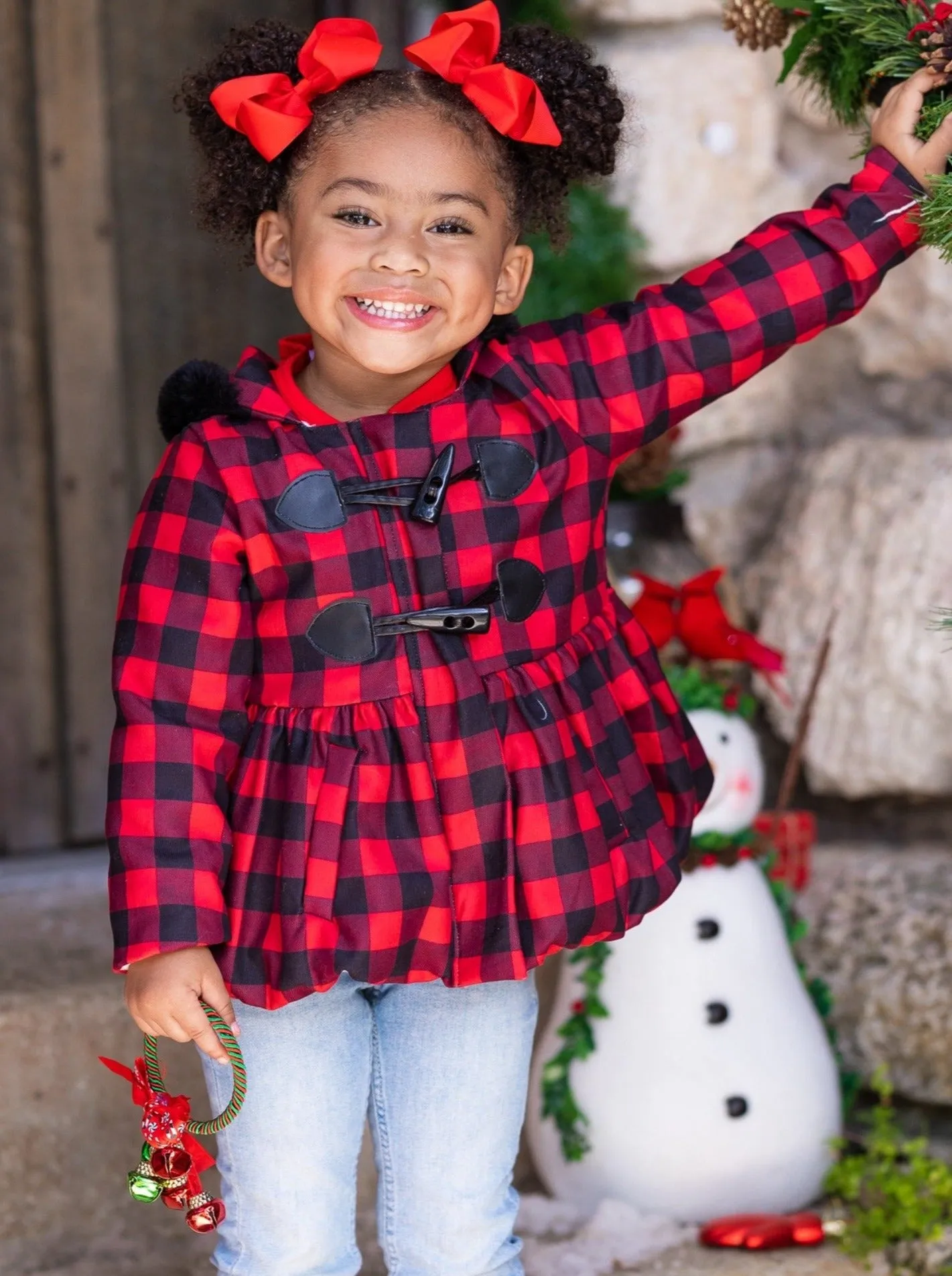 Bundled Up Plaid Peplum Hoodie Coat